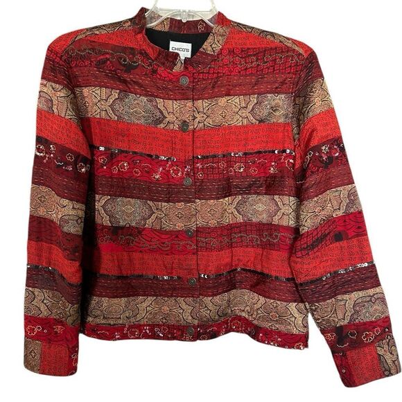 Chicos Red Tapestry Western Boho Jacket Blazer 2/L - Picture 1 of 9